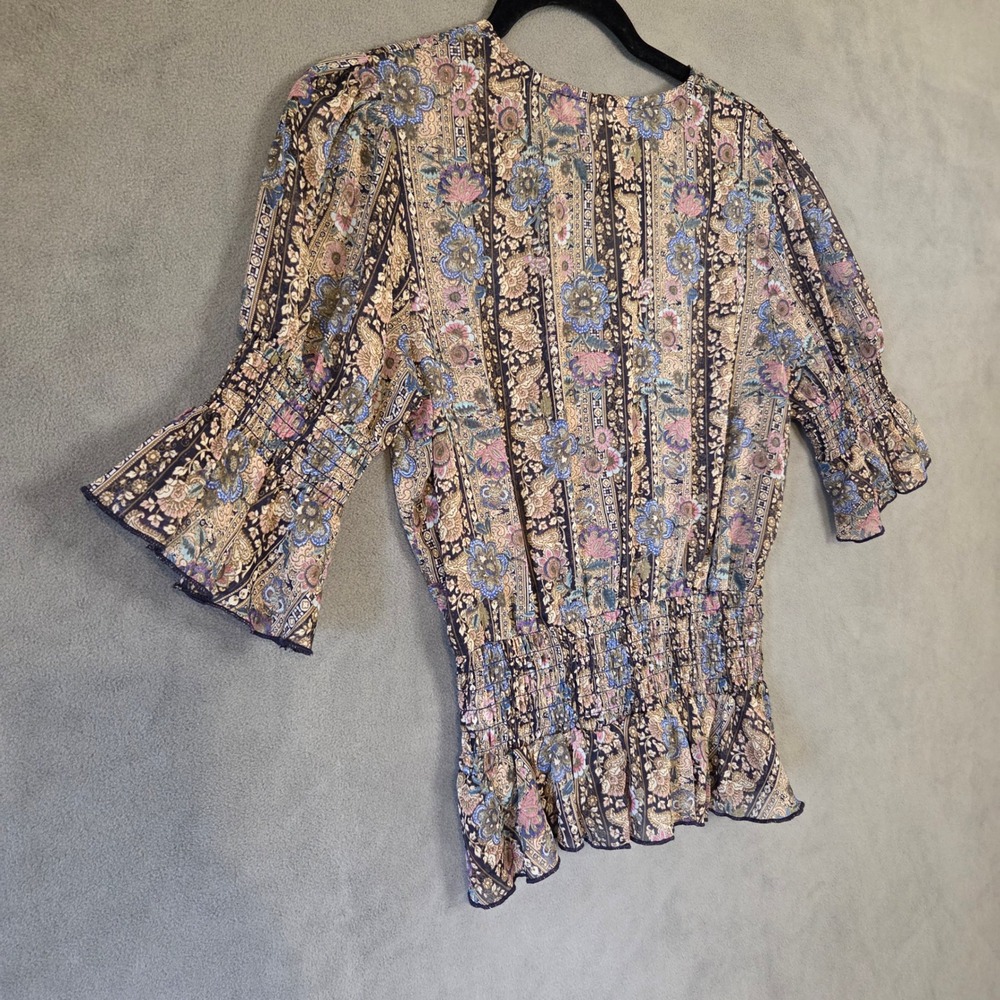 Wildflower Apparel Floral Smocked Peasant Top Women's Medium Boho Hippie - Picture 6 of 14
